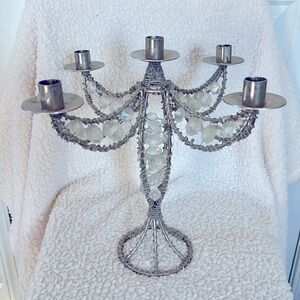 Antique Silver/Crystal 4 Candle Candelabra. This  centerpiece makes a statement!